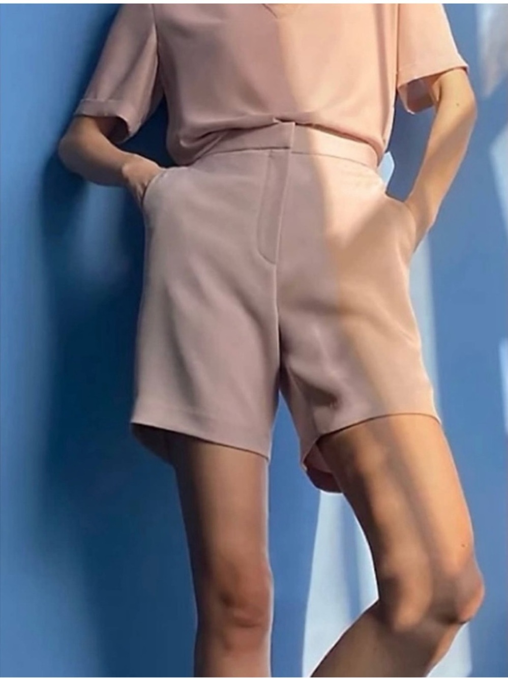 Aritzia Babaton Borna Fawn Pink High-Waist Tailored Trouser Short Blush Rose 4